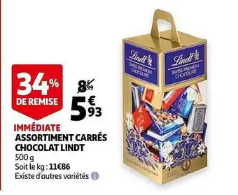 Auchan Assortiment Carrés Chocolat Lindt offre