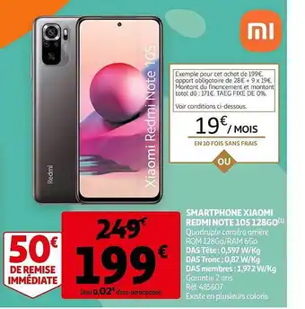 Auchan Smartphone Xiaomi Redmi Note 10s 128go offre