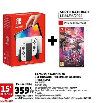 Auchan La Console Switch Oled + Le Jeu Switch Fire Emblem Warriors Three Hopes offre