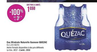 Géant Casino Eau Minérale Naturelle Gazeuse Quézac offre