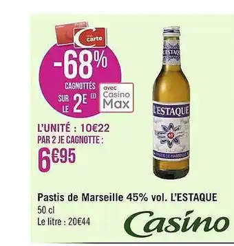 Géant Casino Pastis De Marseille 45% Vol. L'estaque offre