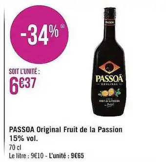 Géant Casino Passoa Original Fruit De La Passion 15% Vol. offre