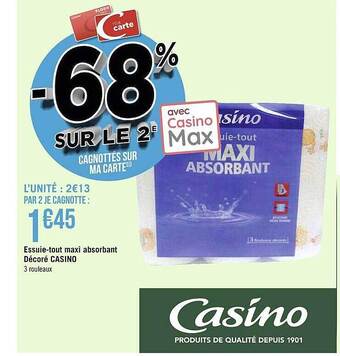 Géant Casino Essuie-tout Maxi Absorbant Décoré Casino offre