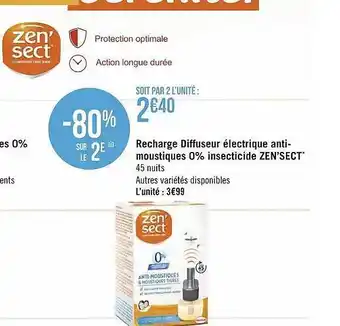 Géant Casino Recharge Diffuseur électrique Anti-moustiques 0% Insecticide Zen'sect offre