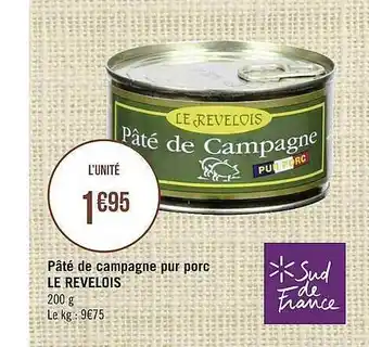 Géant Casino Pâté De Campagne Pur Porc Le Revelois offre