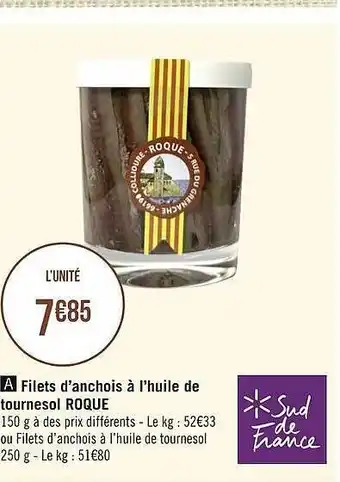 Géant Casino Filets D'anchois à L'huile De Tournesol Roque offre