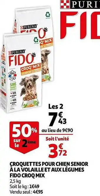 Auchan Croquettes Pour Chien Senior à La Volaille Et Aux Légumes Fido Croq Mix offre