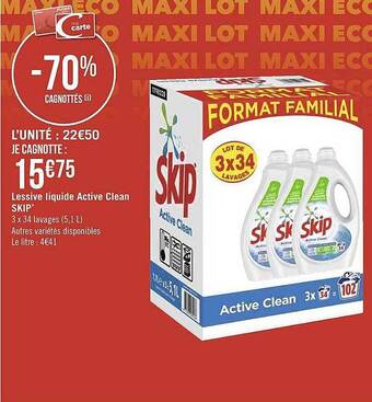 Géant Casino Lessive Liquide Active Clean Skip offre