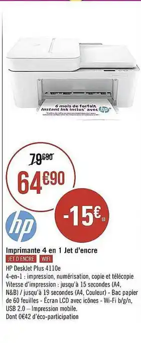 Géant Casino Imprimante 4 En 1 Jet D'encre Hp offre