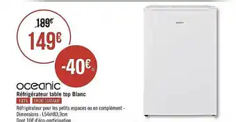 Géant Casino Réfrigérateur Table Top Blanc Océanic offre