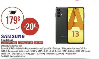 Géant Casino Smartphone Samsung A13 offre