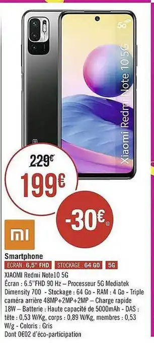Géant Casino Smartphone Xiaomi Redmi Note 10 5g offre