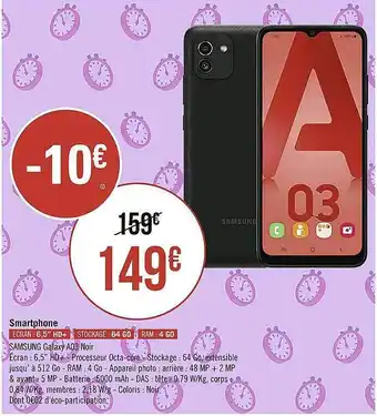 Géant Casino Smartphone Samsung Galaxy A03 Noir offre