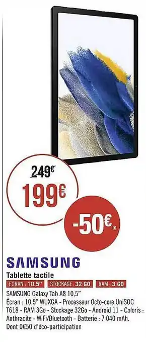 Géant Casino Tablettte Tactile Samsung Galaxy Tab A8 10,5 offre