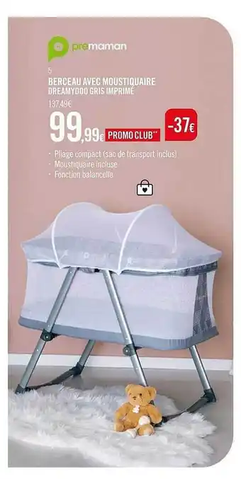 Berceau Avec Moustiquaire Dreamydoo Gris Imprimé Premaman