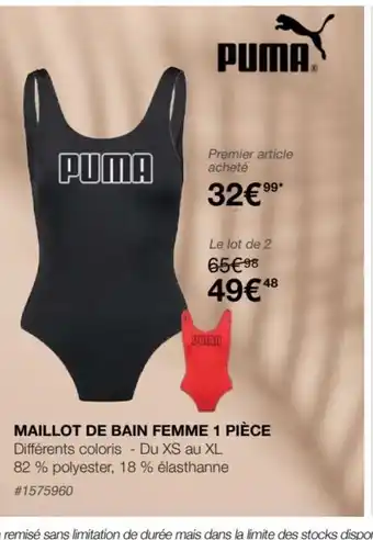 Costco Puma Maillot de Bain Femme 1 Pièce offre