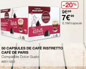 Costco 50 Capsules de Café Ristretto Café de Paris offre