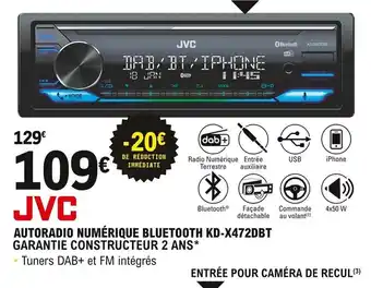 E.Leclerc L'Auto Autoradio Numérique Bluetooth KD-X472DBT offre