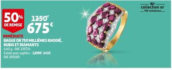 Auchan Bague or 750 millièmes rhodié, rubis et diamants offre