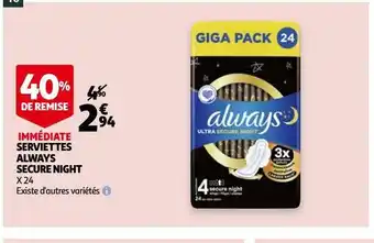 Auchan Serviettes always secure night offre