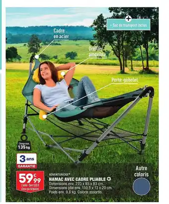 ALDI Hamac Avec Cadre Pliable Adventuridge offre