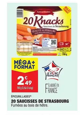 ALDI 20 Saucisses De Strasbourg épicurillades offre