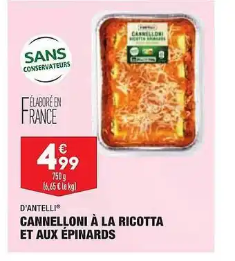 ALDI Cannelloni à La Ricotta Et Aux épinards D'antelli offre