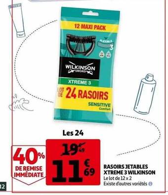 Auchan Rasoirs Jetables Xtreme 3 Wilkinson offre