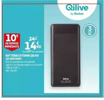 Auchan Batterie Externe Qilive 10.000 Mah offre