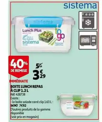 Auchan Boîte Lunch Repas à Clip 1.2 L Sistema offre