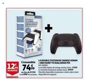 Auchan La Double Station De Charge Venom + Une Manette Dualsense Ps5 offre