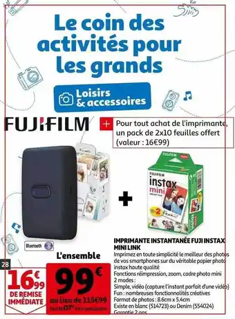 Auchan Imprimante Instantanée Fuji Instax Mini Link offre