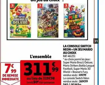 Auchan La Console Switch Néon + Un Jeu Mario Au Choix offre