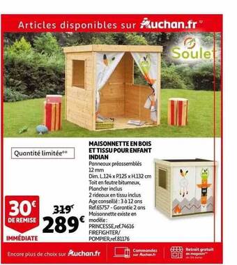 Auchan Maisonnette En Bois Et Tissu Pour Enfant Indian offre