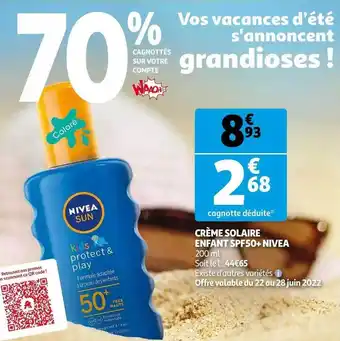 Auchan Crème Solaire Enfant Spf50+ Nivea offre
