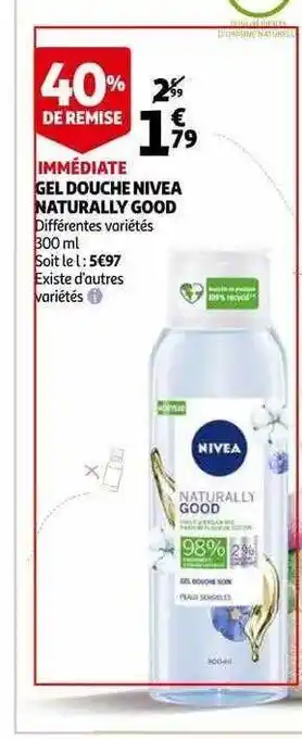 Auchan Gel Douche Nivea Naturally Good offre
