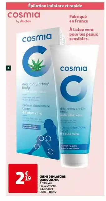 Auchan Crème Dépilatoire Corps Cosmia offre