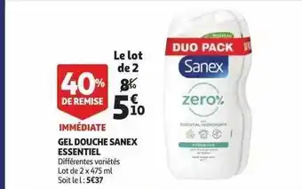 Auchan Gel Douche Sanex Essentiel offre