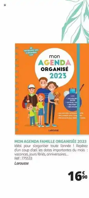Auchan Mon Agenda Famille Organisée 2023 - Larousse offre