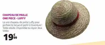 Auchan Châpeau De Paille One Piece - Luffy offre