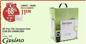 Casino Supermarchés Igp Pays D'oc Sauvignon Blanc Club Des Sommeliers offre