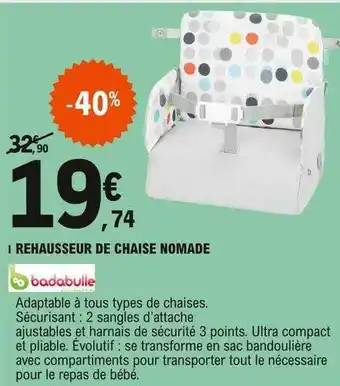E.Leclerc Rehausseur De Chaise Nomade Badabulle offre