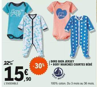 E.Leclerc Dors Bien Jersey + Body Manches Courtes Bébé Petit Bateau offre