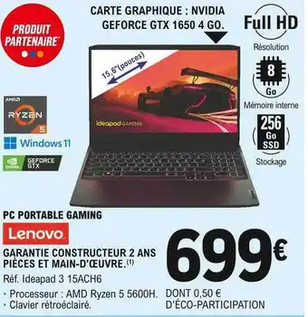 E.Leclerc Pc Portable Gaming 15,6 offre
