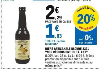 E.Leclerc Bière Artisanale Blonde 33cl offre