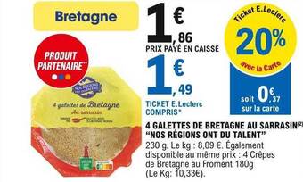E.Leclerc 4 Galettes De Bretagne Au Sarrasin offre