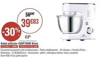 Géant Casino Continental edison robot pâtissier cerp700w blanc offre