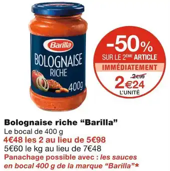 Monoprix Barilla bolognaise riche offre