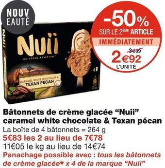 Monoprix Nuii bâtonnets de crème glacée caramel white chocolate & texan pécan offre