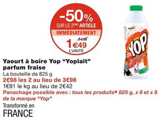 Monoprix Yoplait yaourt à boire yop parfum fraise offre
